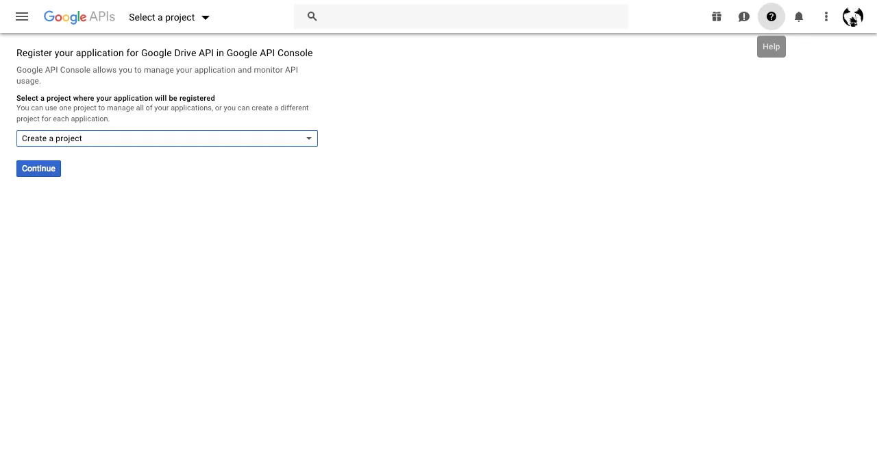 Creating a new project in the Google console