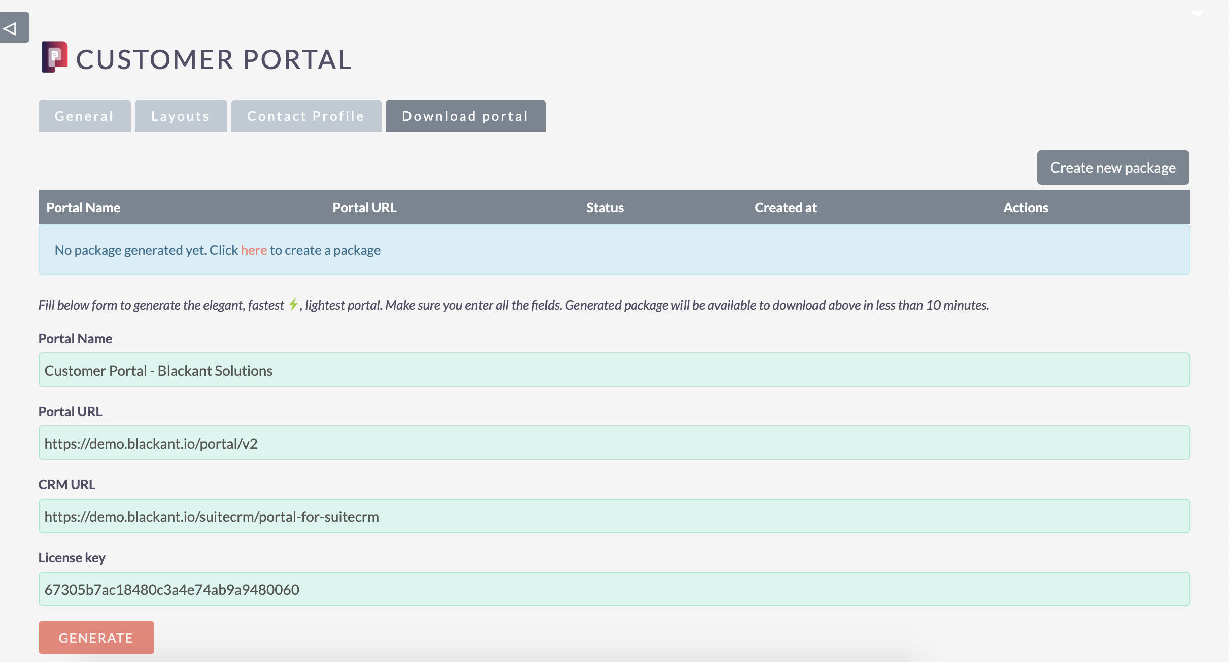Customer portal for SuiteCRM - Package generation